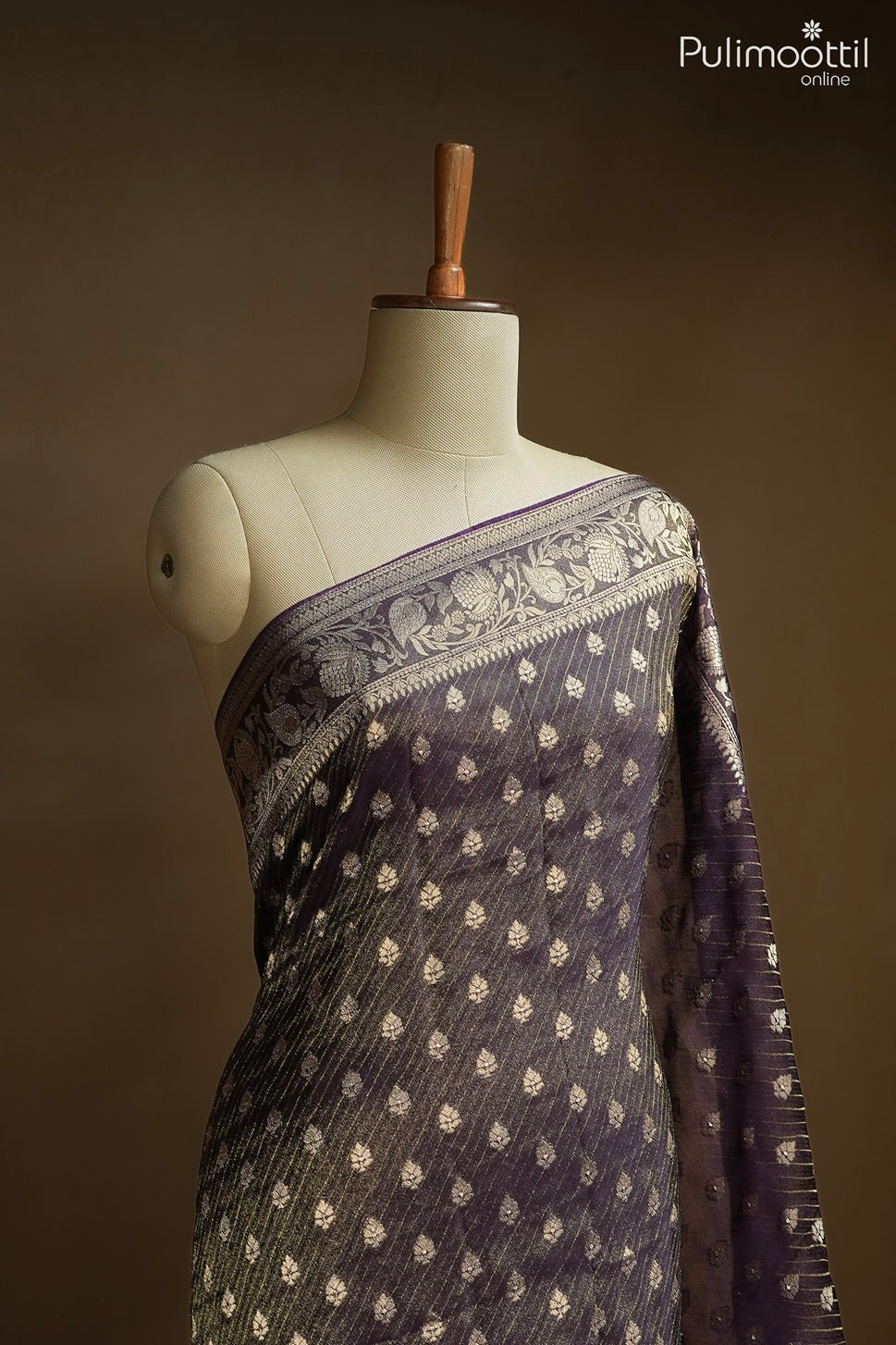 Dark violet color golden tissue Banarasi saree