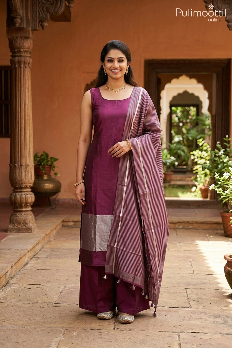 WINE PURE SILK UNSTITCHED SALWAR SET