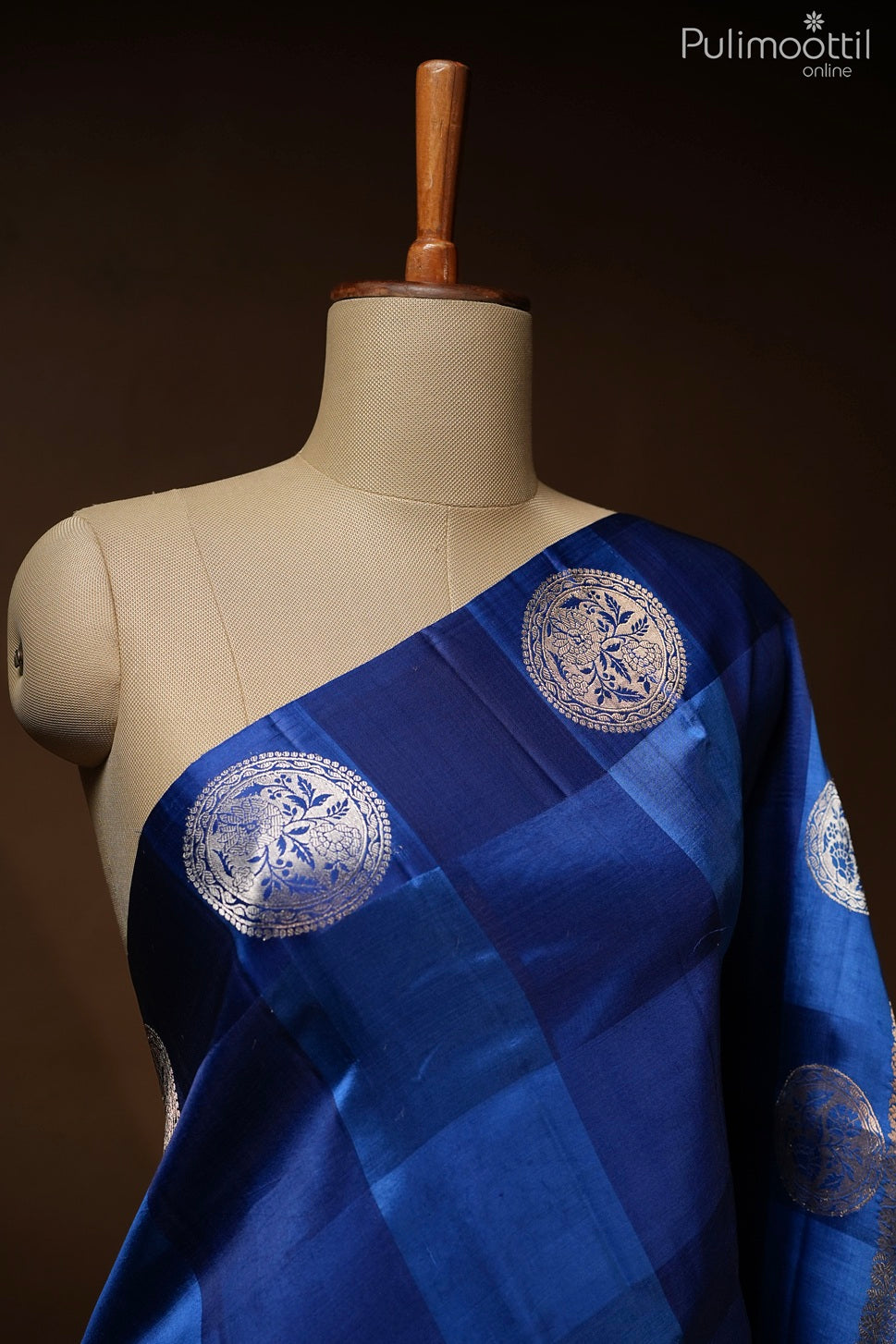 Dark sky blue color Mango silk saree