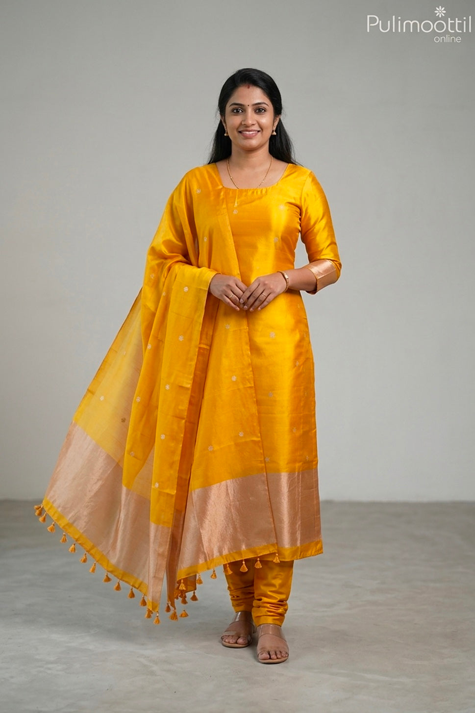 GOLDEN YELLOW PURE SILK UNSTITCHED SALWAR SET