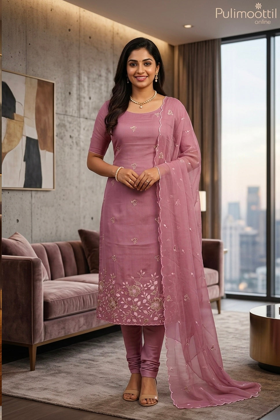ONION PINK CHIFFON UNSTITCHED SALWAR SET