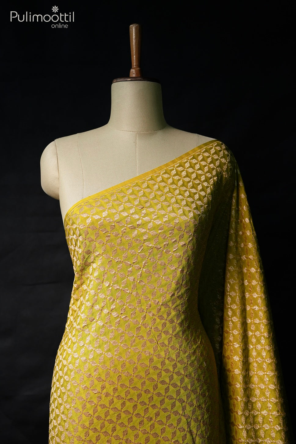 Olive yellow color antique zari Banarasi saree