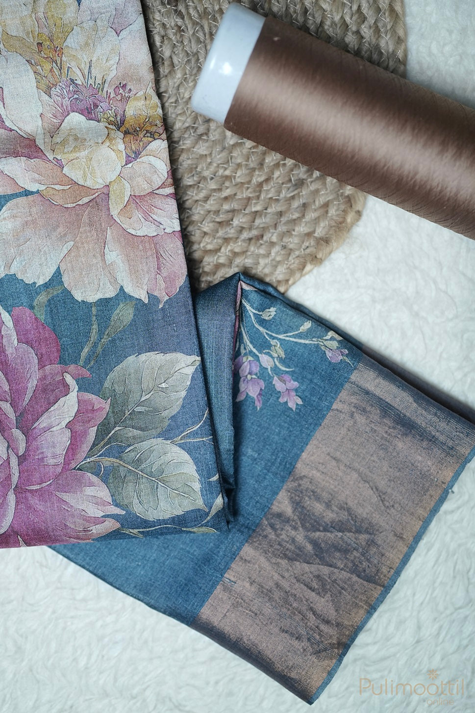 Dark Teal Blue Colour Tussar Silk Saree