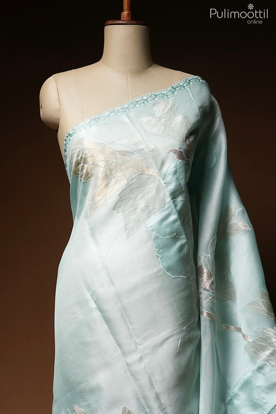 Light blue color organza saree