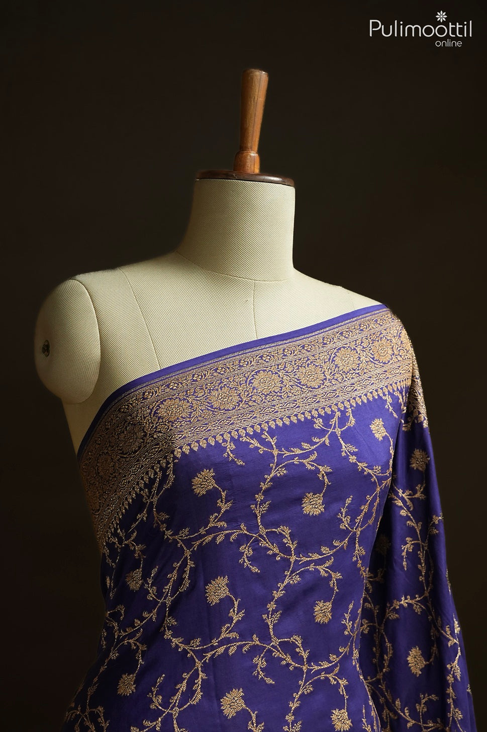 Deep indigo color Banarasi saree