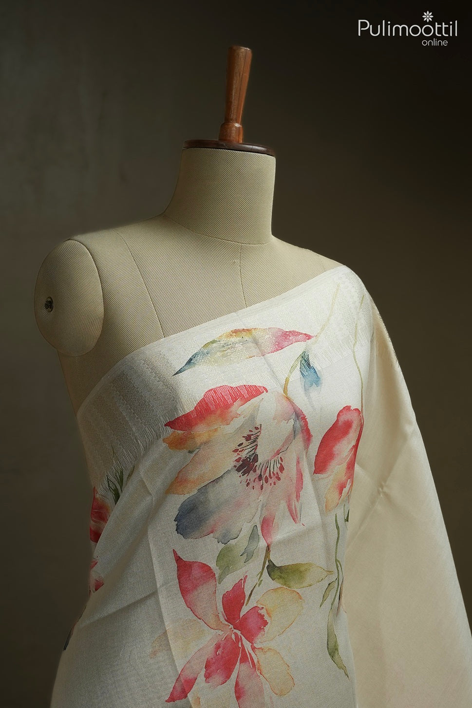 Off white color white and golden traditional saree