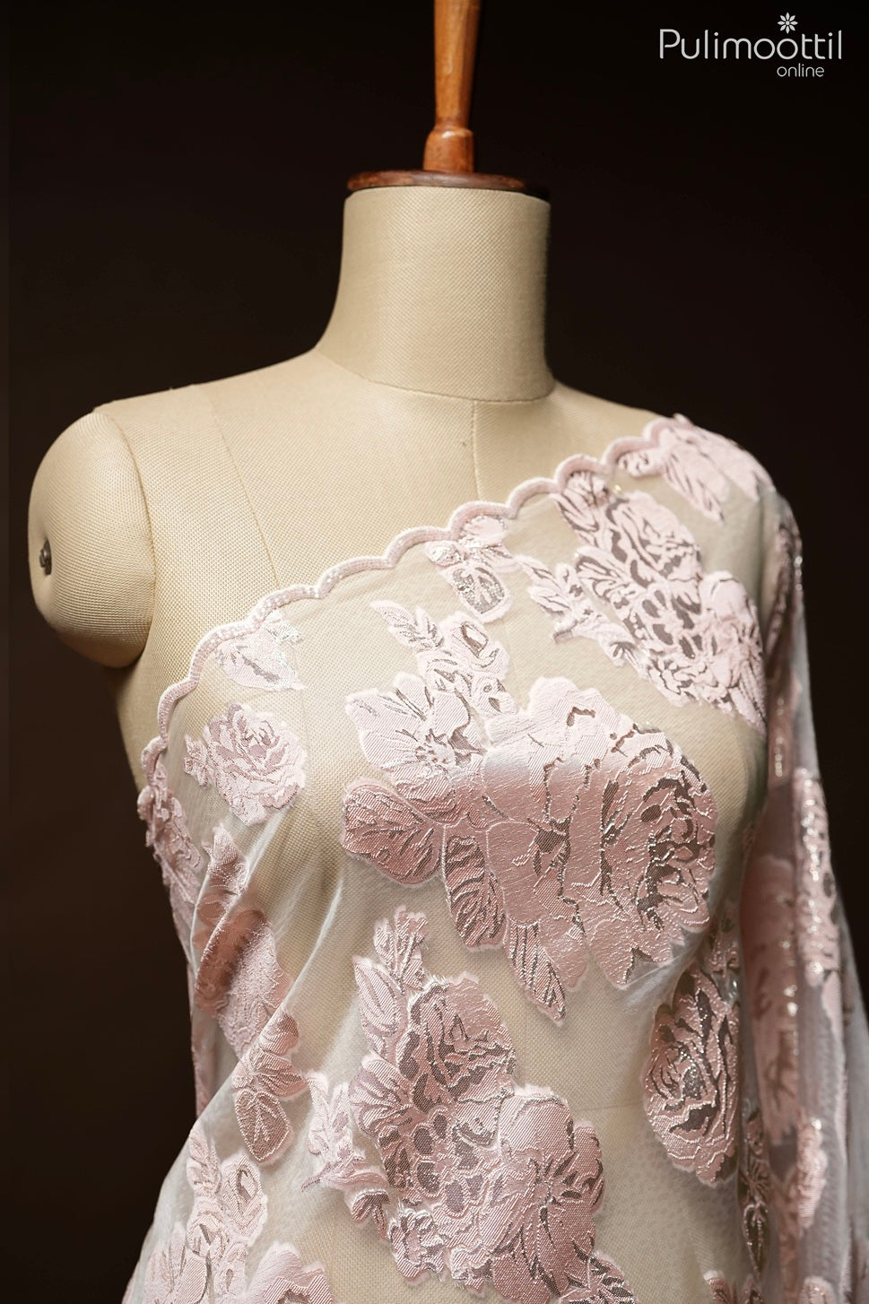 Light peach color Turkish organza fancy saree