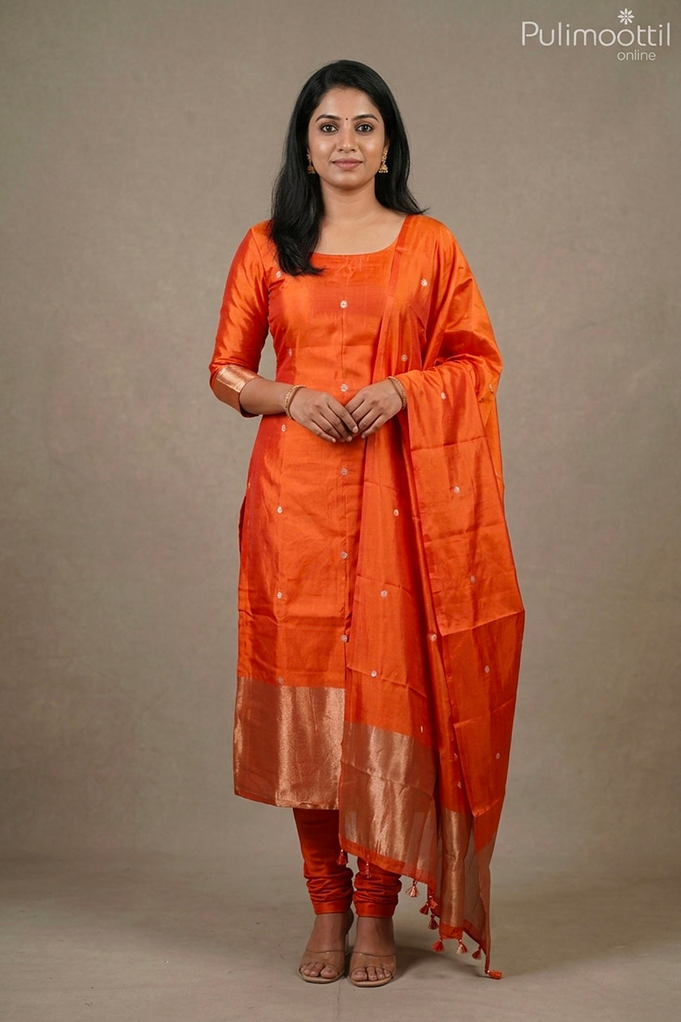 ORANGE PURE SILK UNSTITCHED SALWAR SET