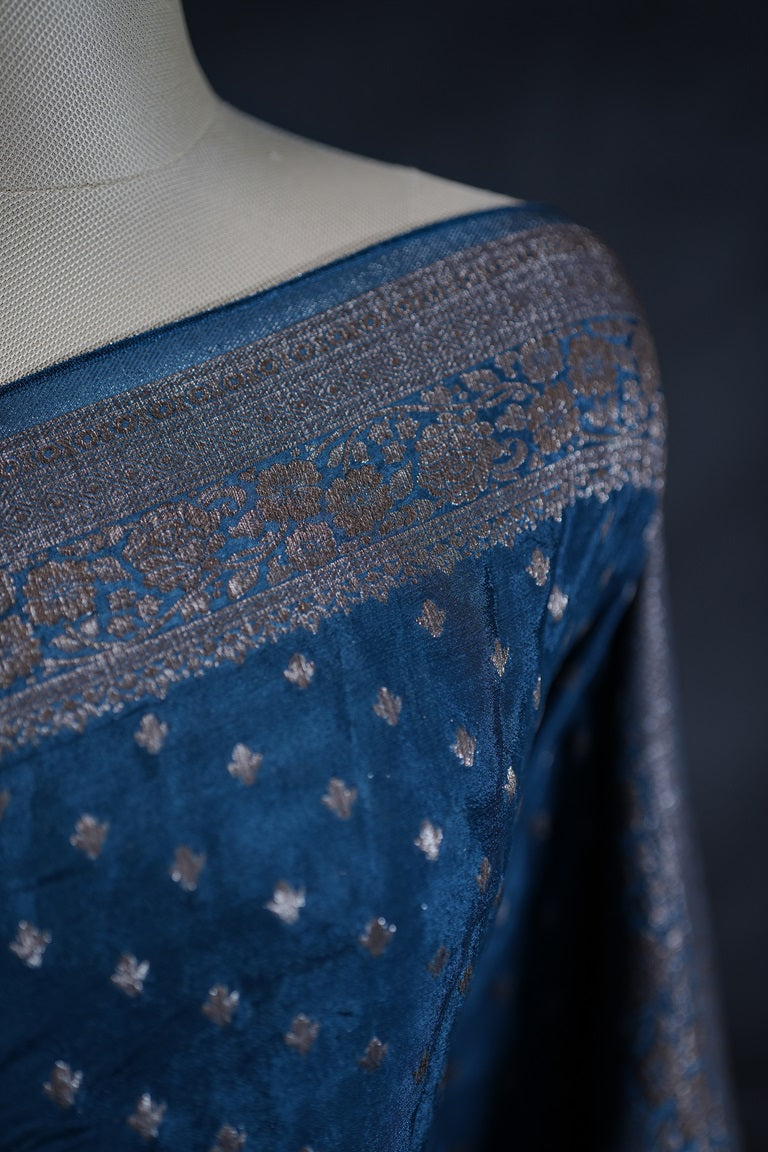 German Blue Colour Banarasi Saree