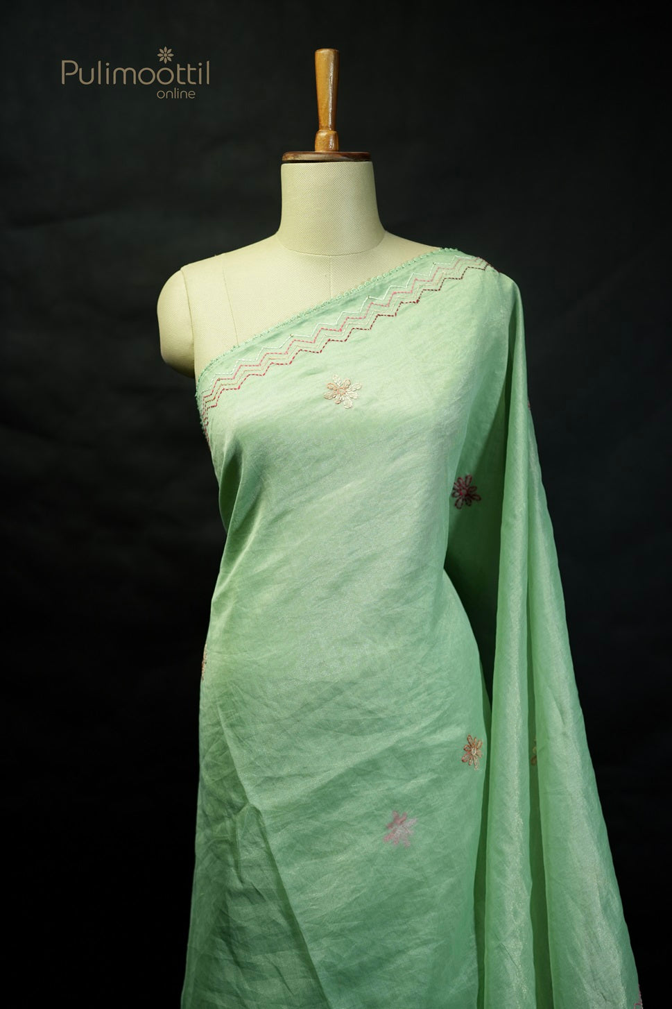 Mint Green Colour Hand Embroidery Organza Fancy Saree
