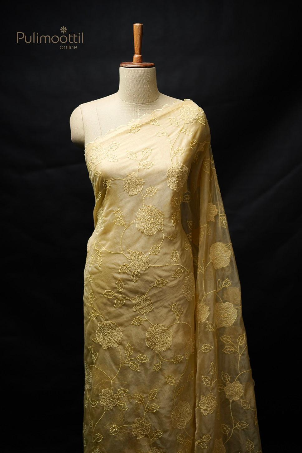 Pastel Yellow Colour Organza Fancy Saree