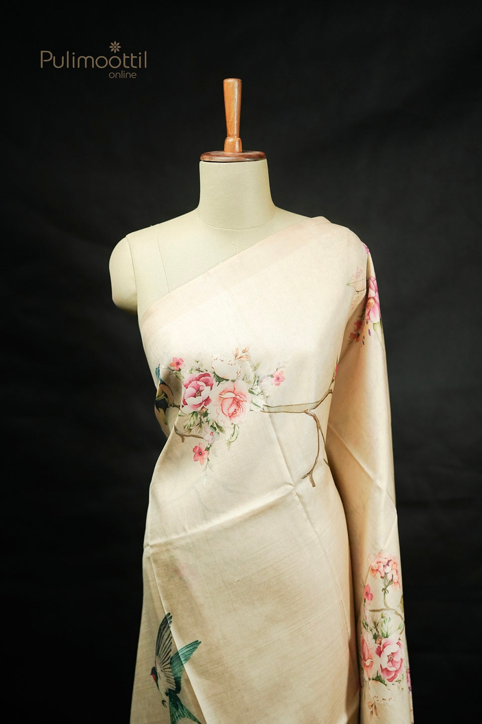 Ivory Colour Digital Print Tussar Silk Saree