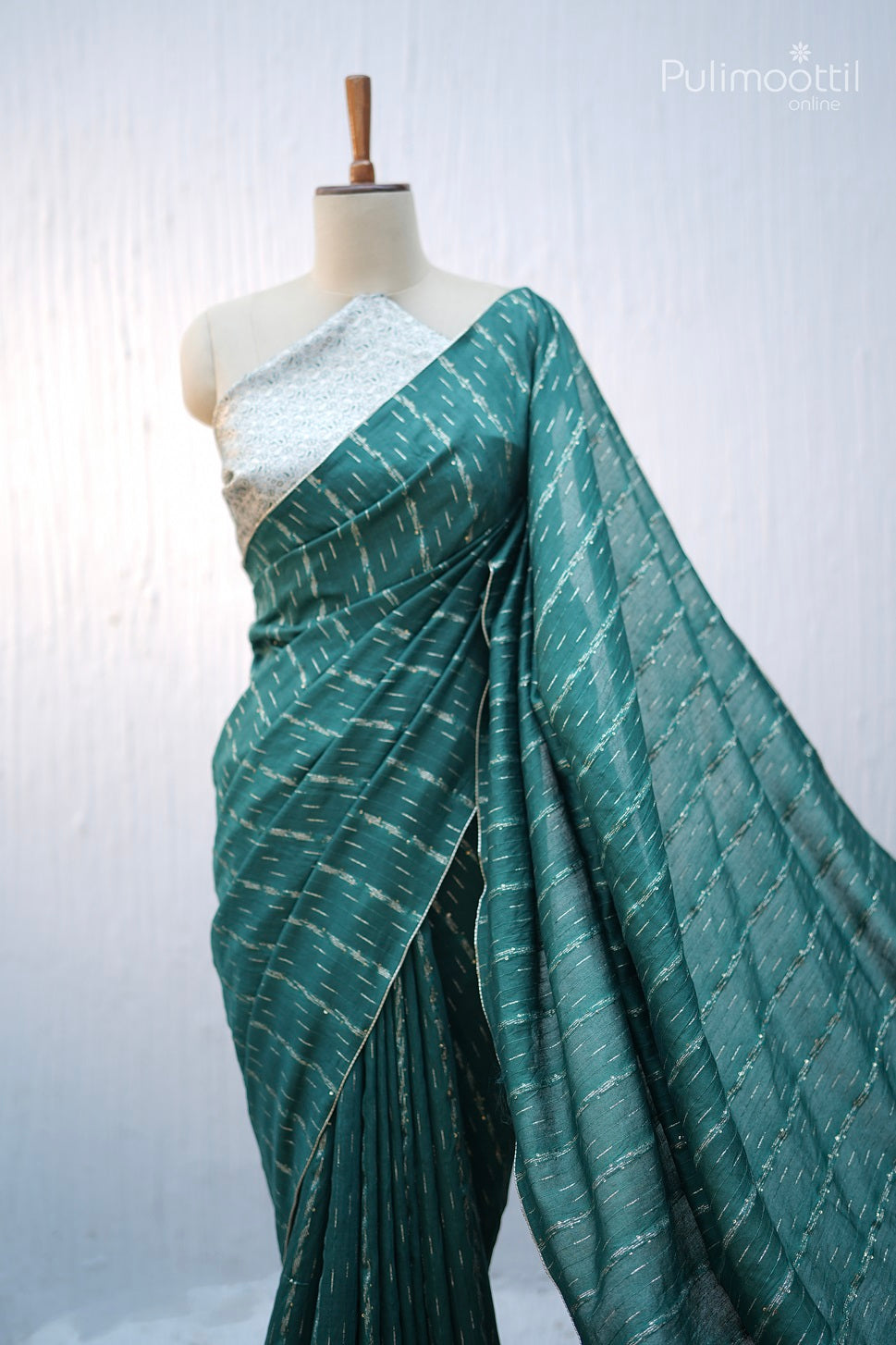 Green Colour Semi Chanderi Fancy Saree