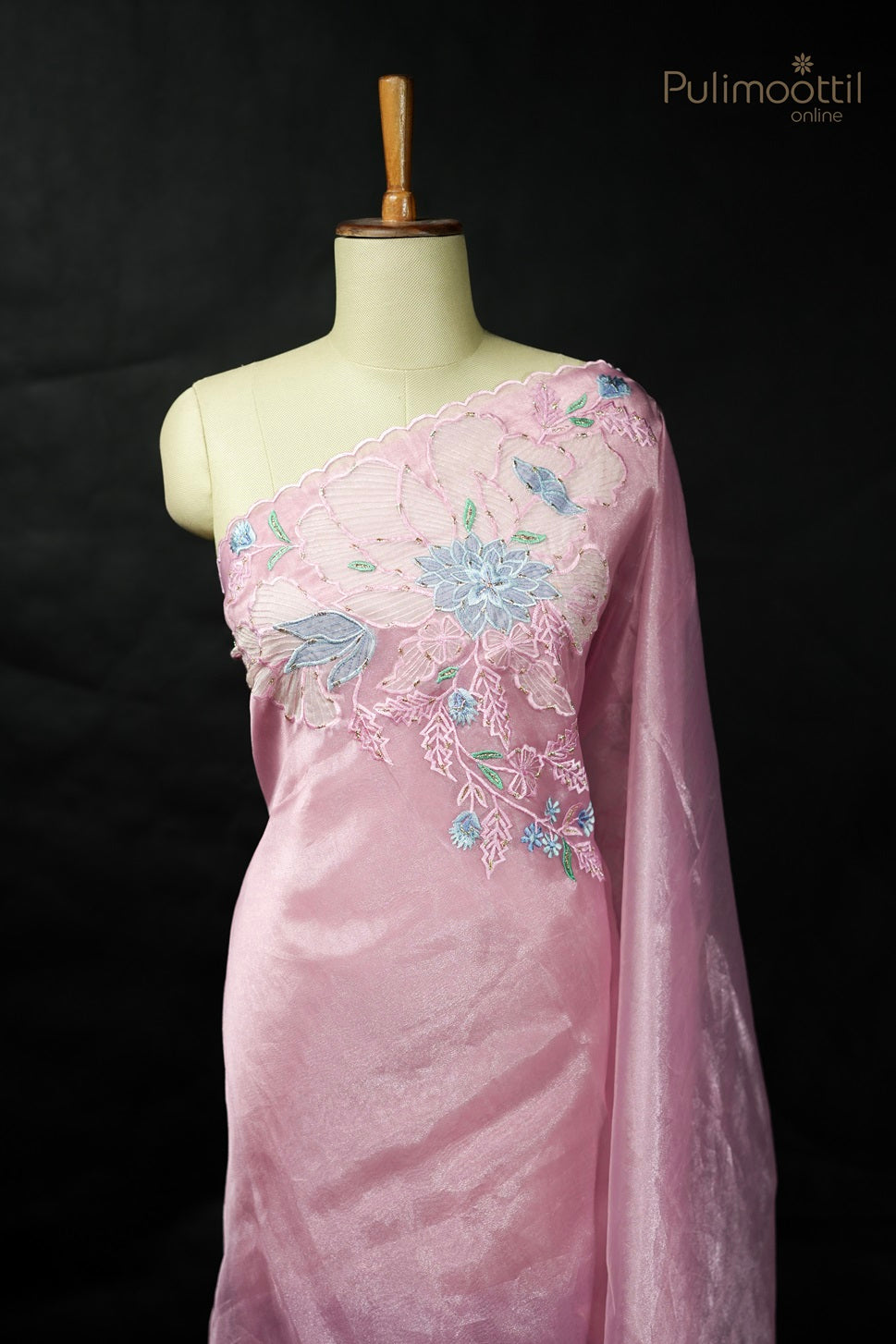 Pastel Onion Colour Organza Fancy Saree