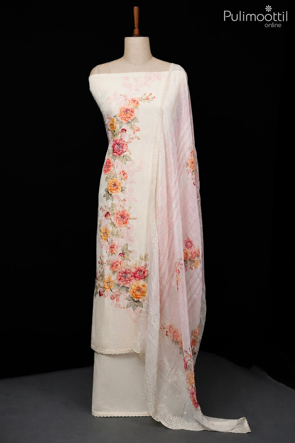 Ivory Organza Unstitched Salwar Set