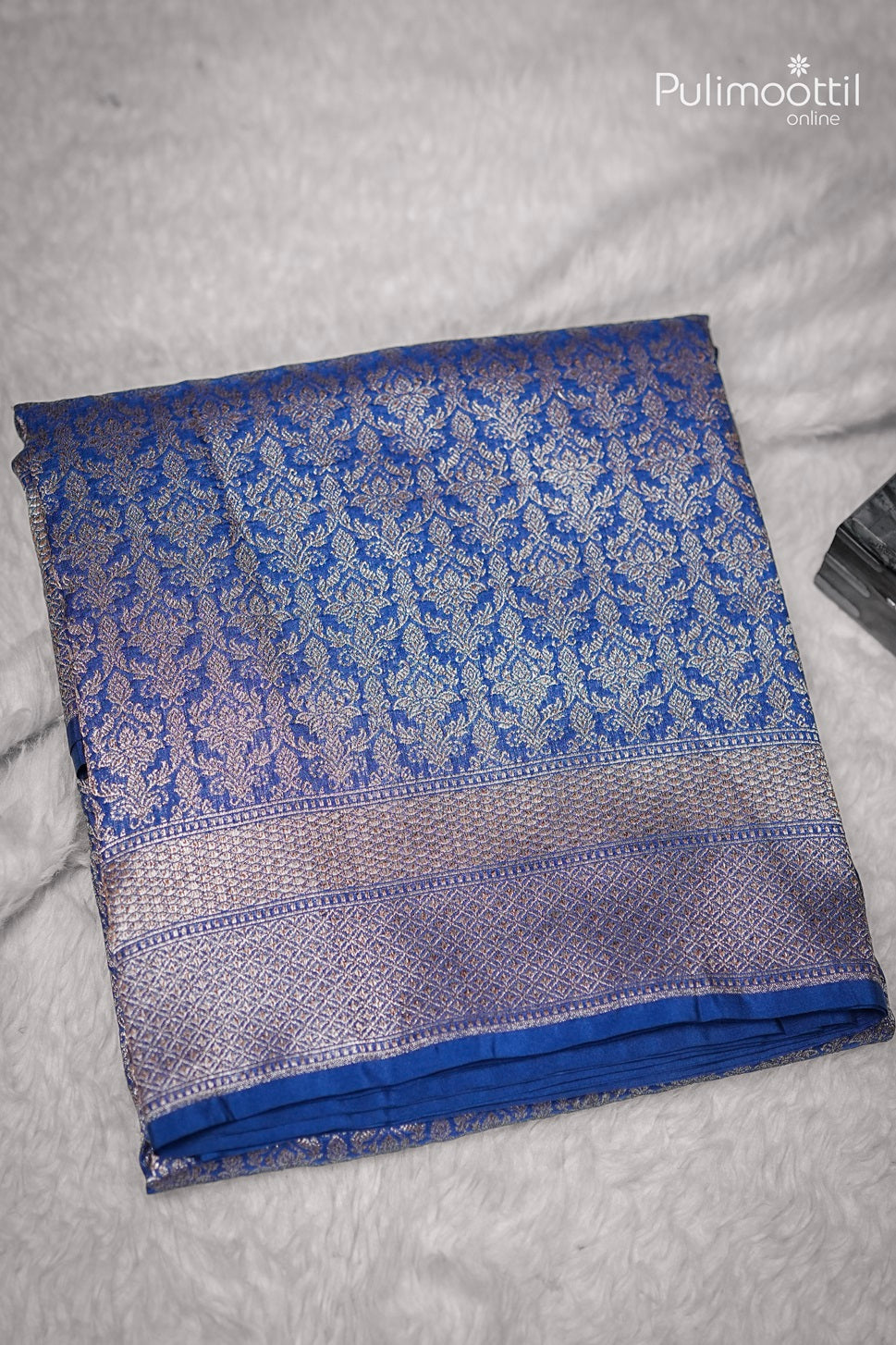 Navy Blue Colour Katan Banarasi Silk Saree.