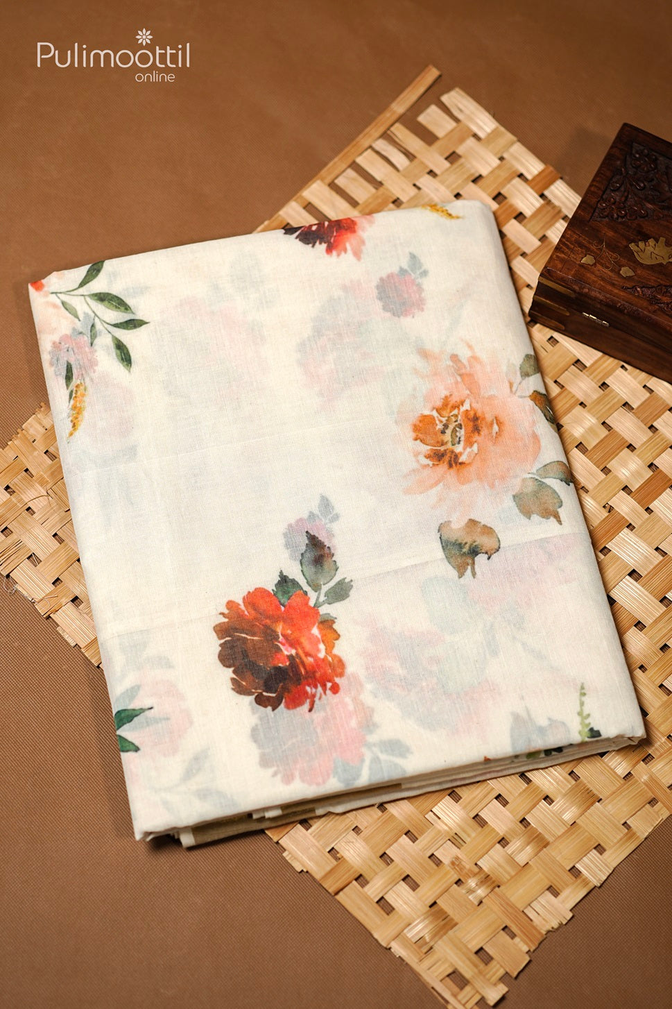 Cream Colour Kerala Cotton Digital Print Set Saree.