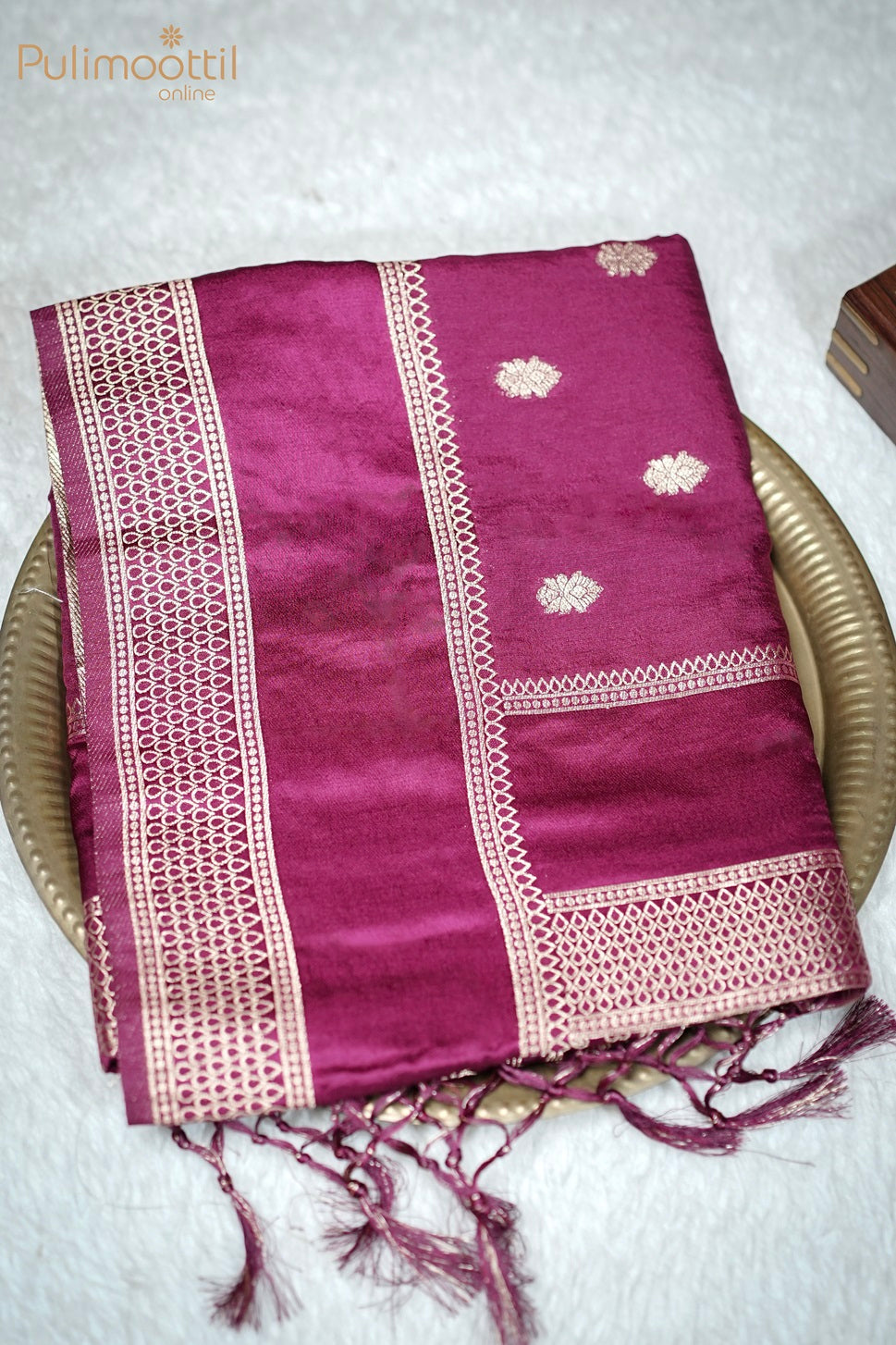 Wine Shade Colour Banarasi Silk Saree.