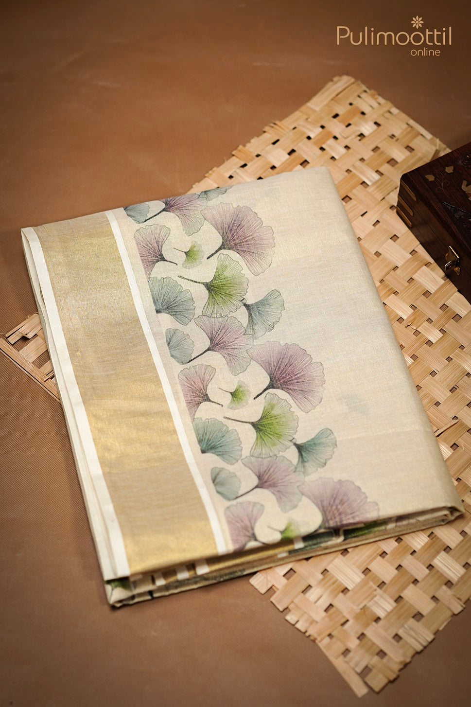 Cream Colour Kerala Golden Tissue Printed Set Saree.