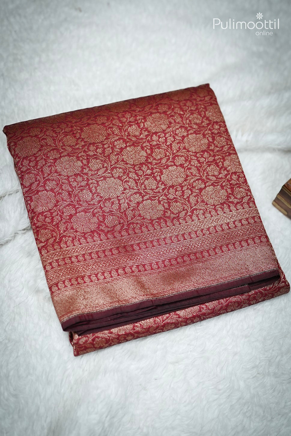 Dark Meroon Katan Banarasi Silk Saree.