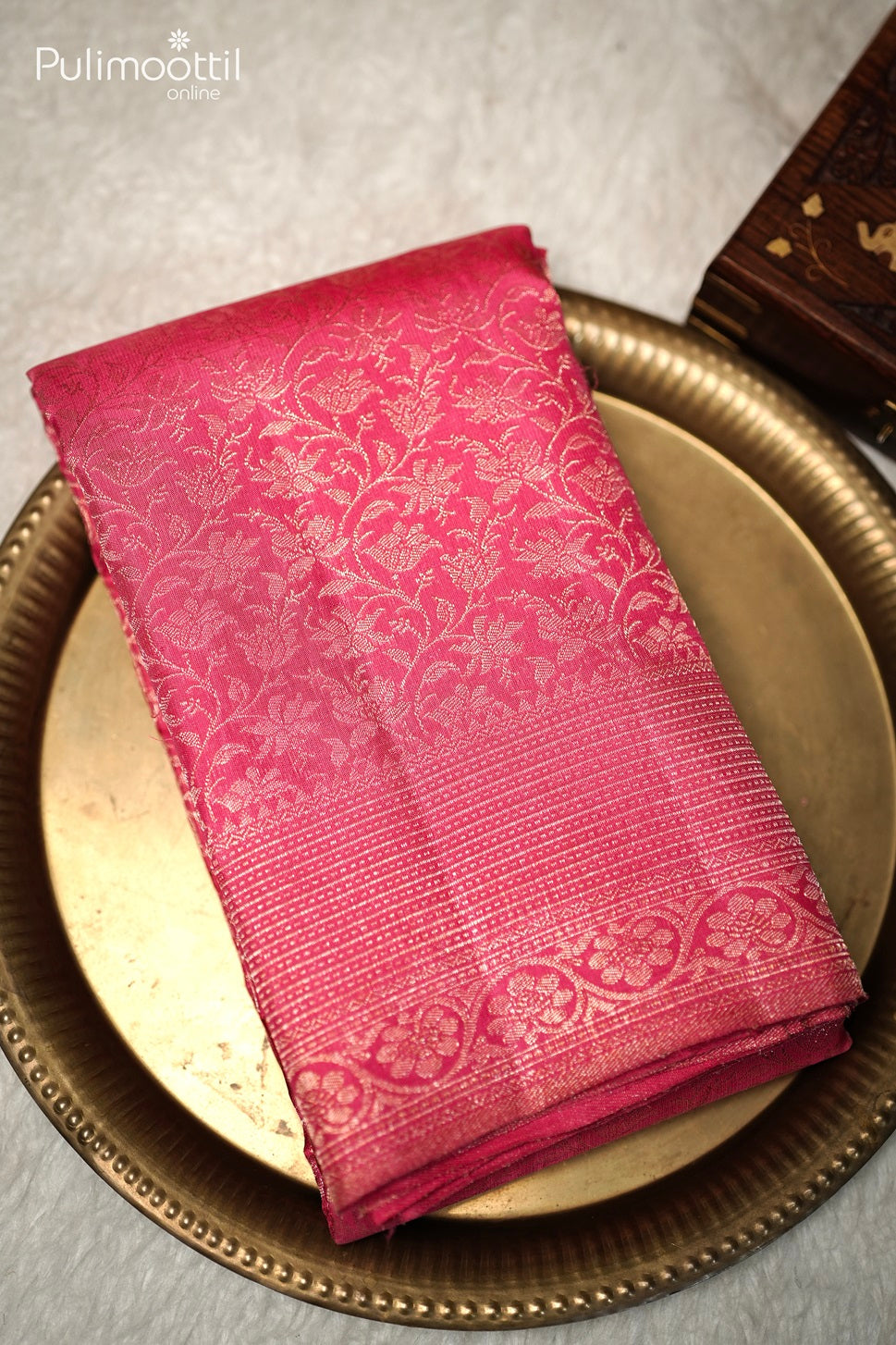 Pink Red Colour Kanchipuram Brocade Saree.