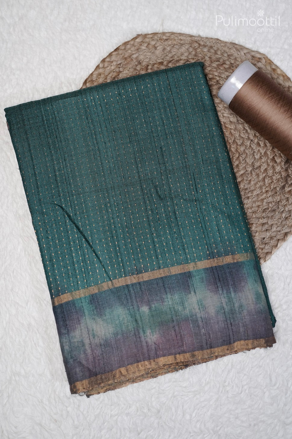 Peacock green Jute Silk Saree