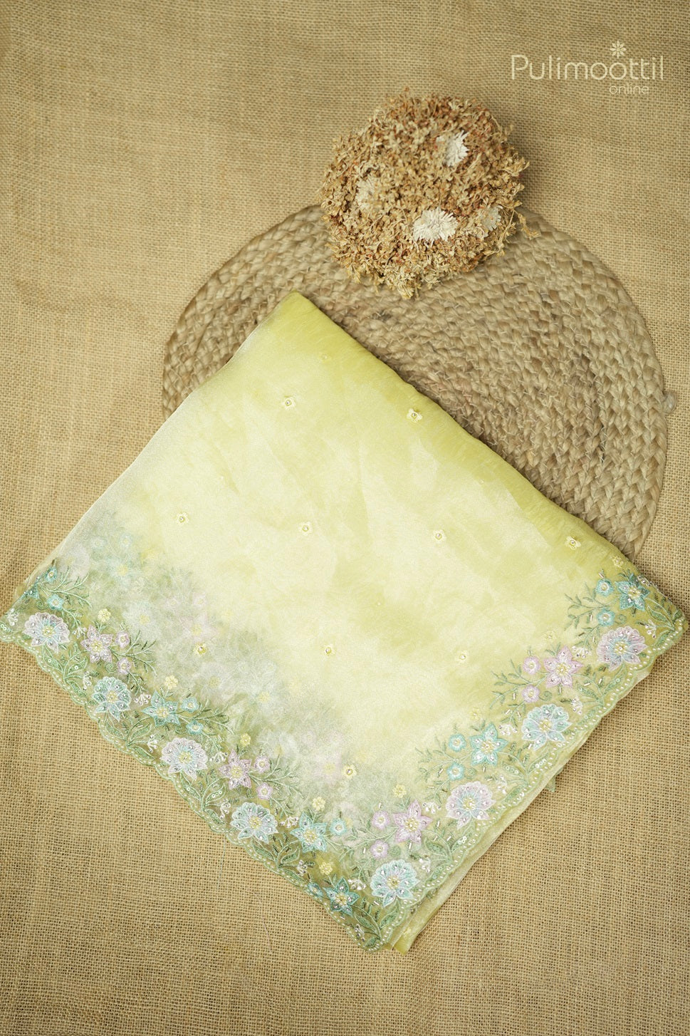 Pastel Yellow Colour Organza Fancy Saree