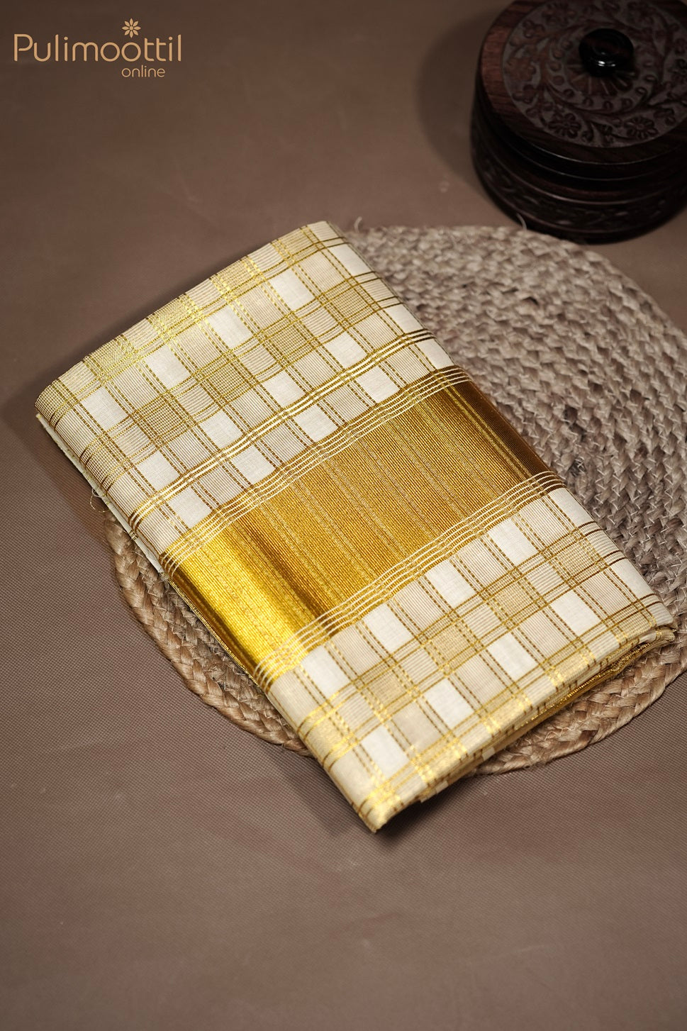 Cream Colour Golden Tissue Set Saree.