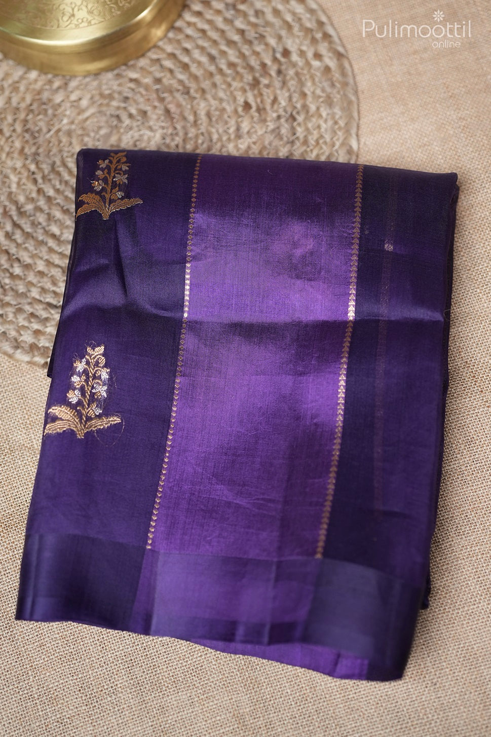 Violet colour Puna Silk And Organza Mixed Saree