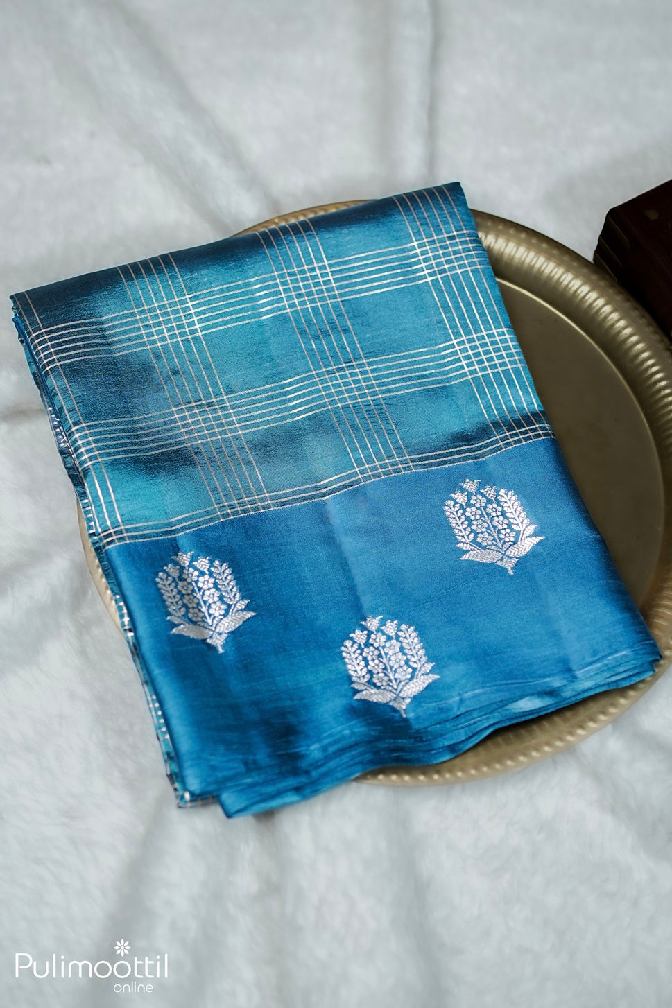 German Blue Colour Puna Silk Saree.