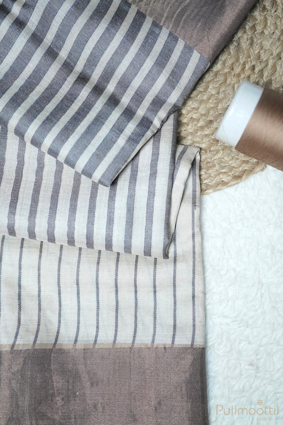 Dark Cream Colour Tussar Silk Saree