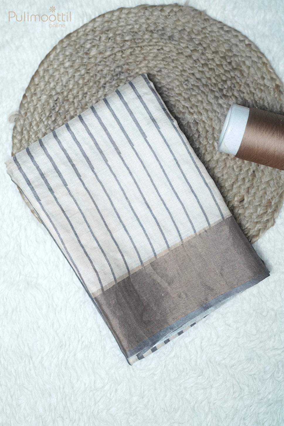 Dark Cream Colour Tussar Silk Saree