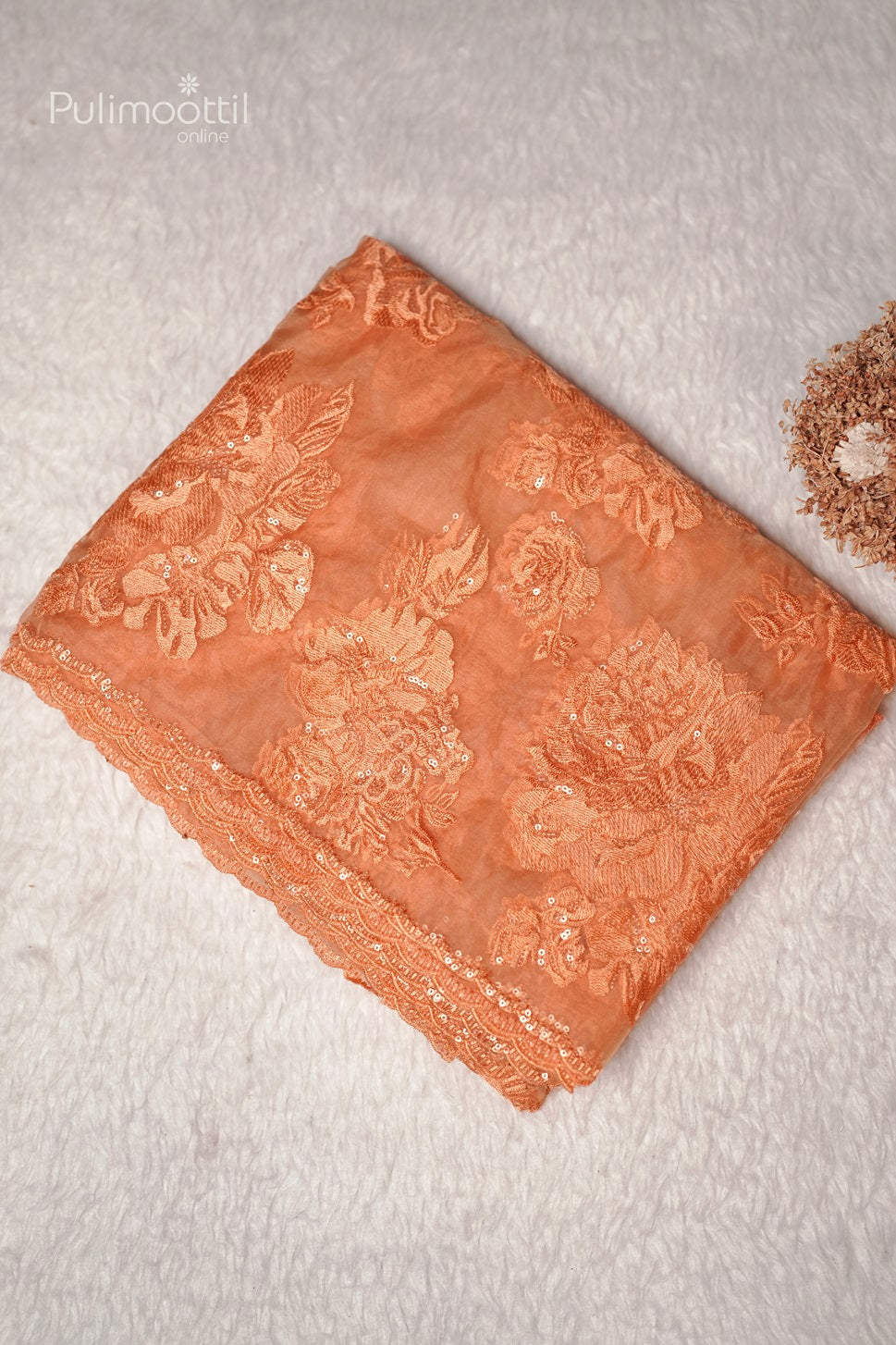 Light Orange Colour Organza Fancy Saree