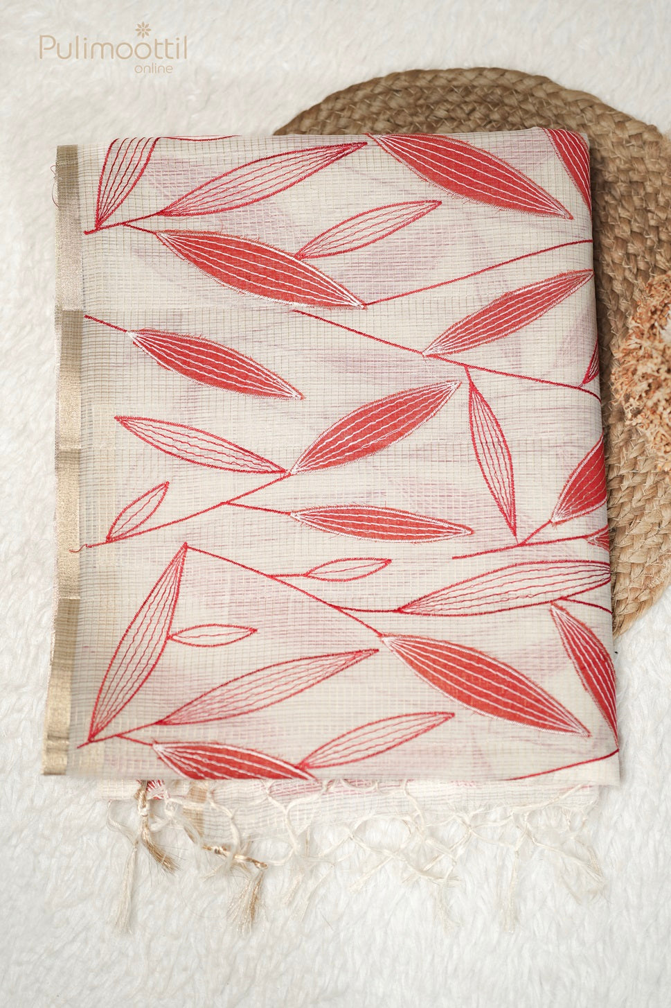 Cream Colour Net Kota Applique Work Fancy Saree.