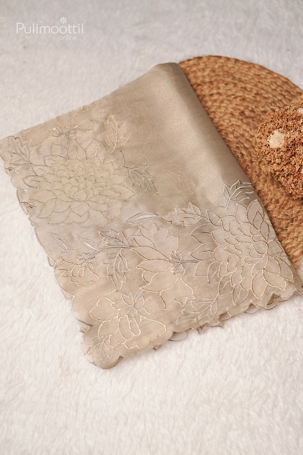 Ash Colour Organza Fancy Saree