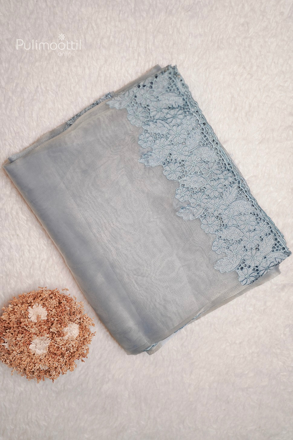 Pastel Blue Colour Cut Work Organza Fancy Saree