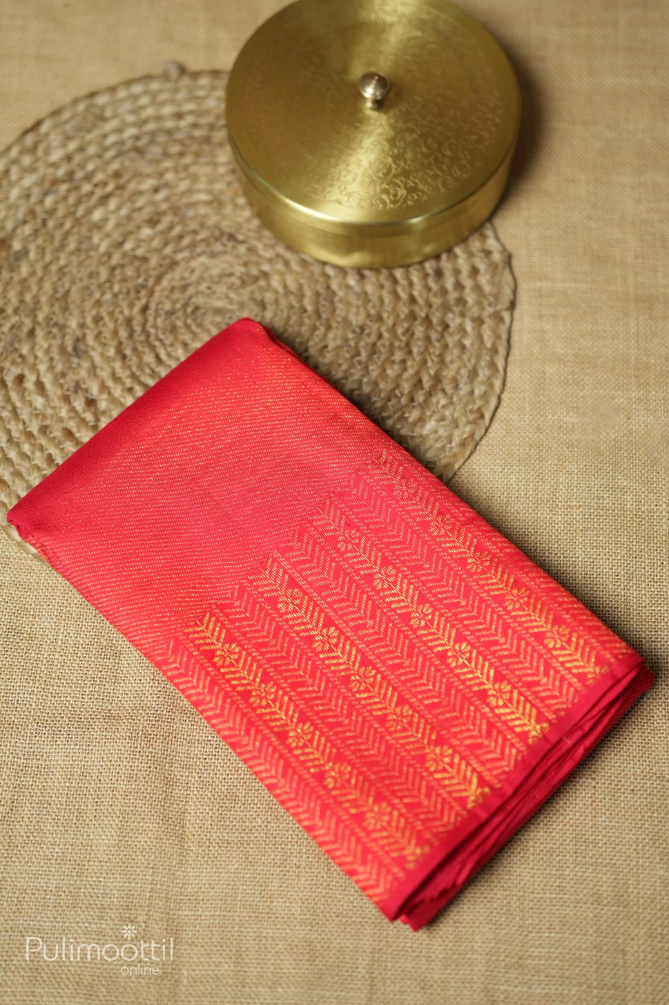 Chilli red-colored Kanchipuram designer brocade saree