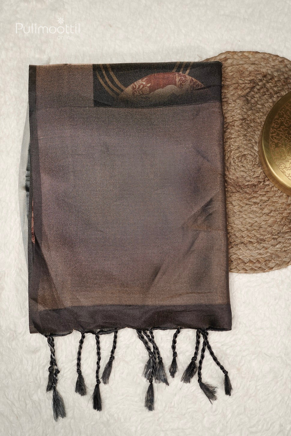 Black Colour Golden Tissue Satin Crepe Fancy Saree.