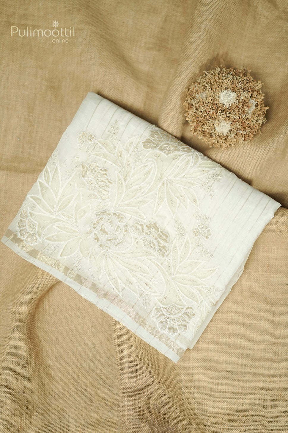 Cream Colour Chanderi Cutwork Saree