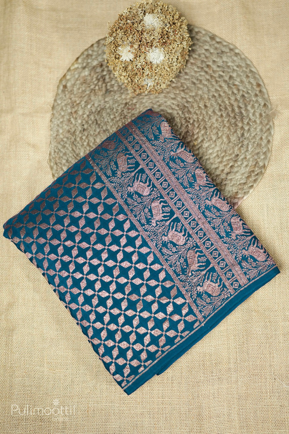 Peacock Blue Colour Georgette Banarasi Saree.