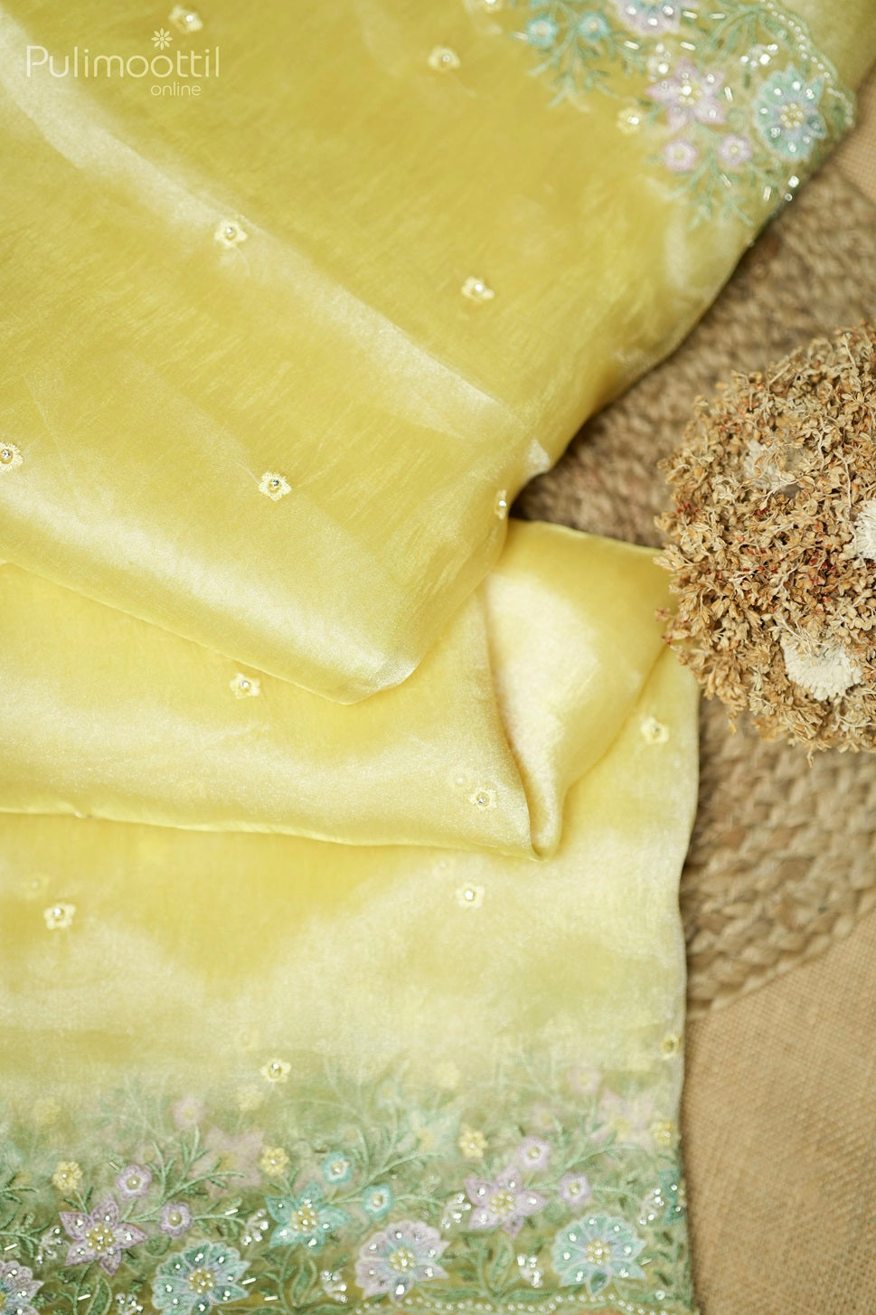 Pastel Yellow Colour Organza Fancy Saree