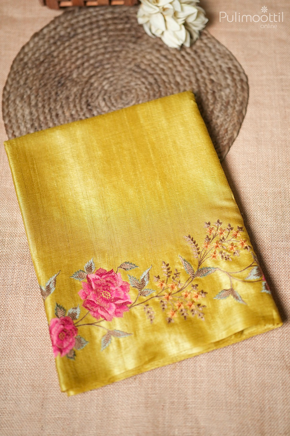 Olive Yellow Colour Tussar Silk saree