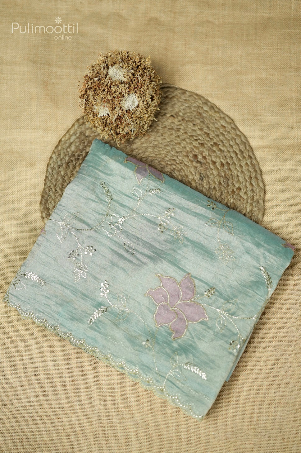 Powder Blue Colour Tissue Organza Fancy Saree