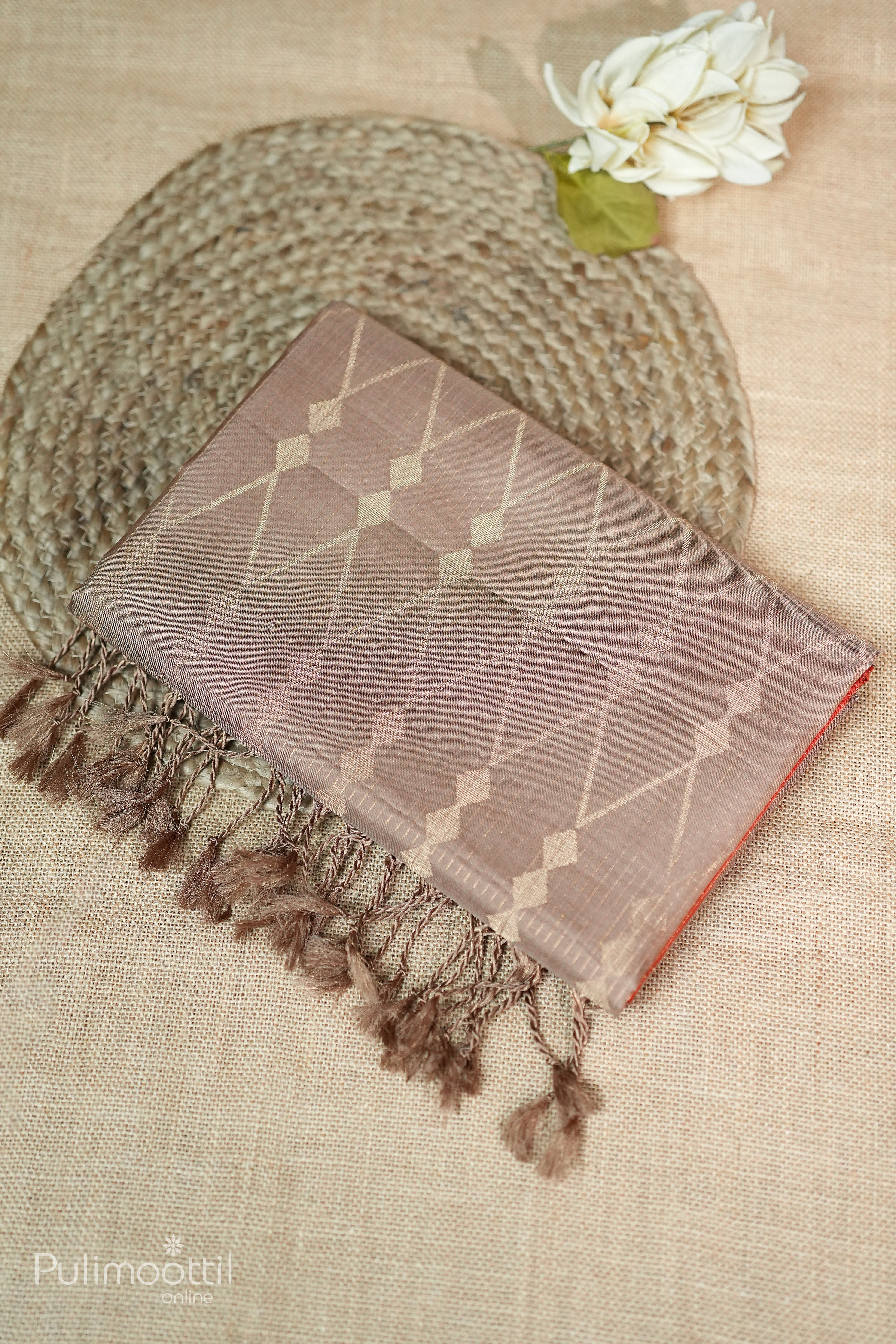 Brick Orange Red Colour Kanchipuram Designer Saree