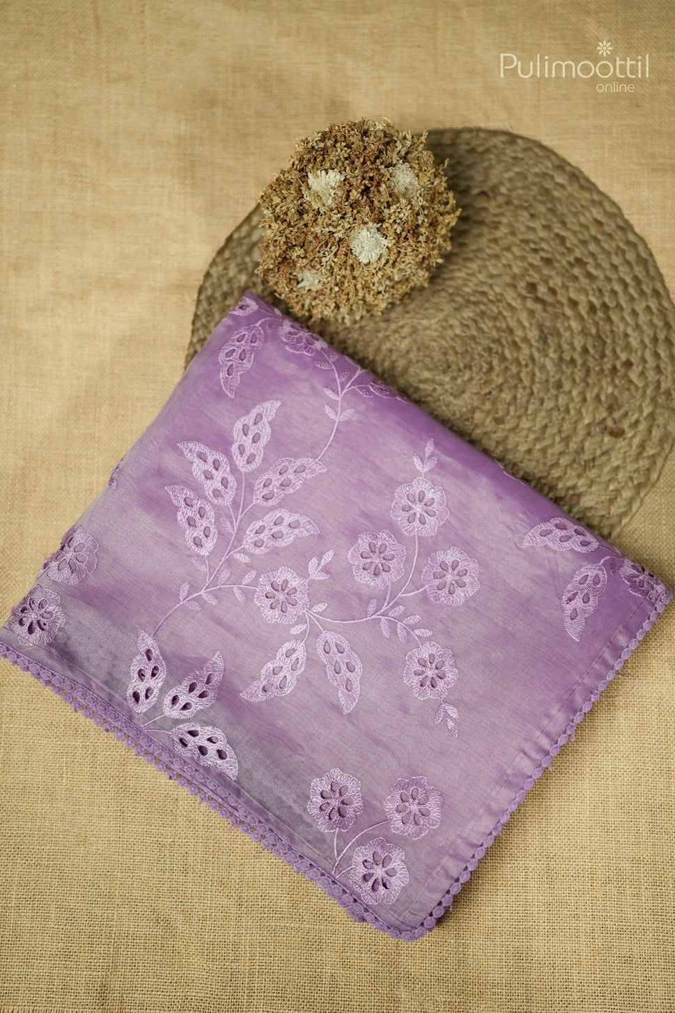 Lavender Colour Organza Cutwork Fancy Saree