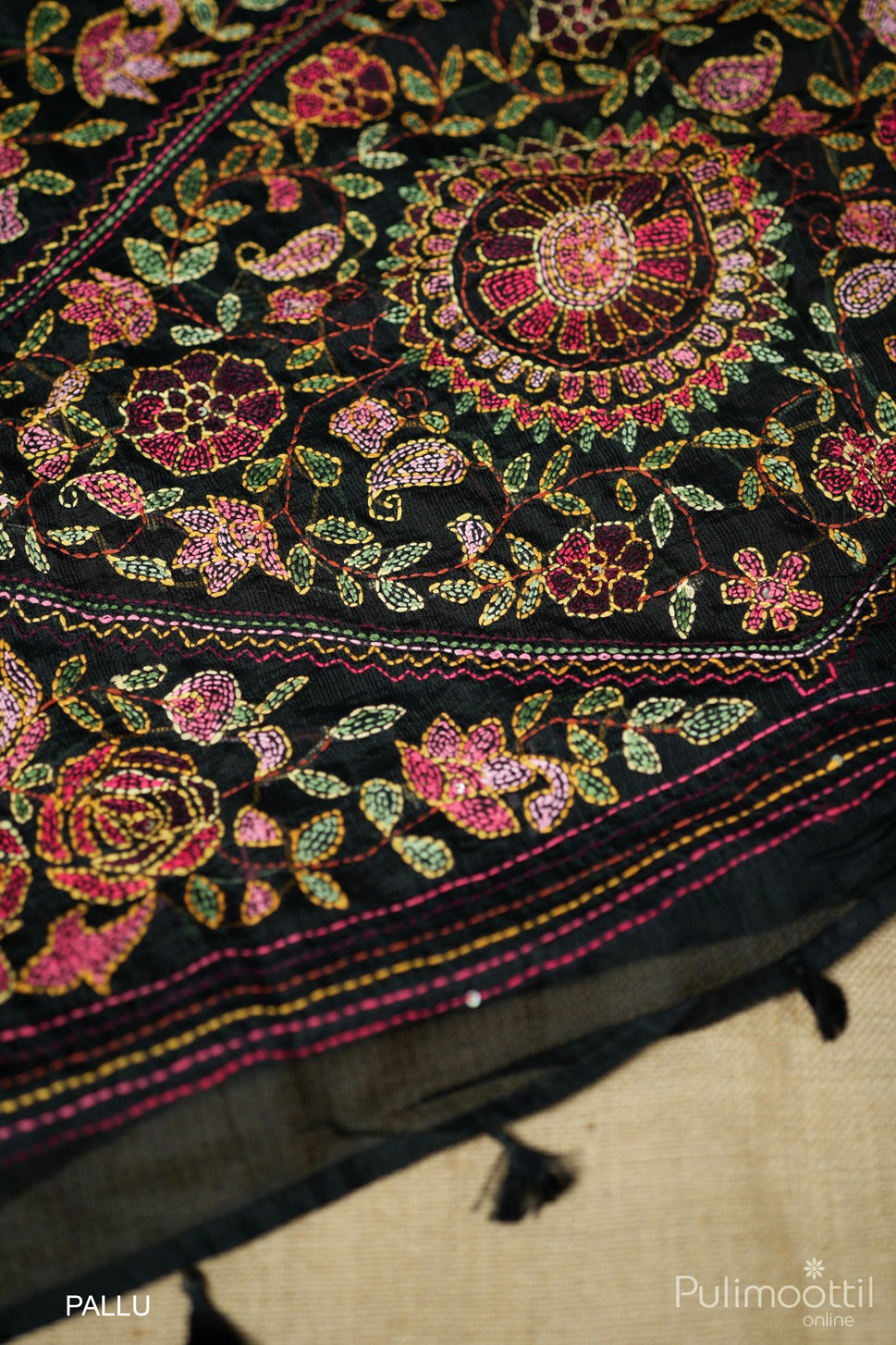 Black-colored net cota hand-embroidered fancy saree