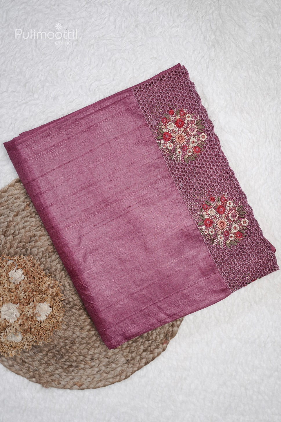 Onion pink Cutwork Tussar Silk Saree