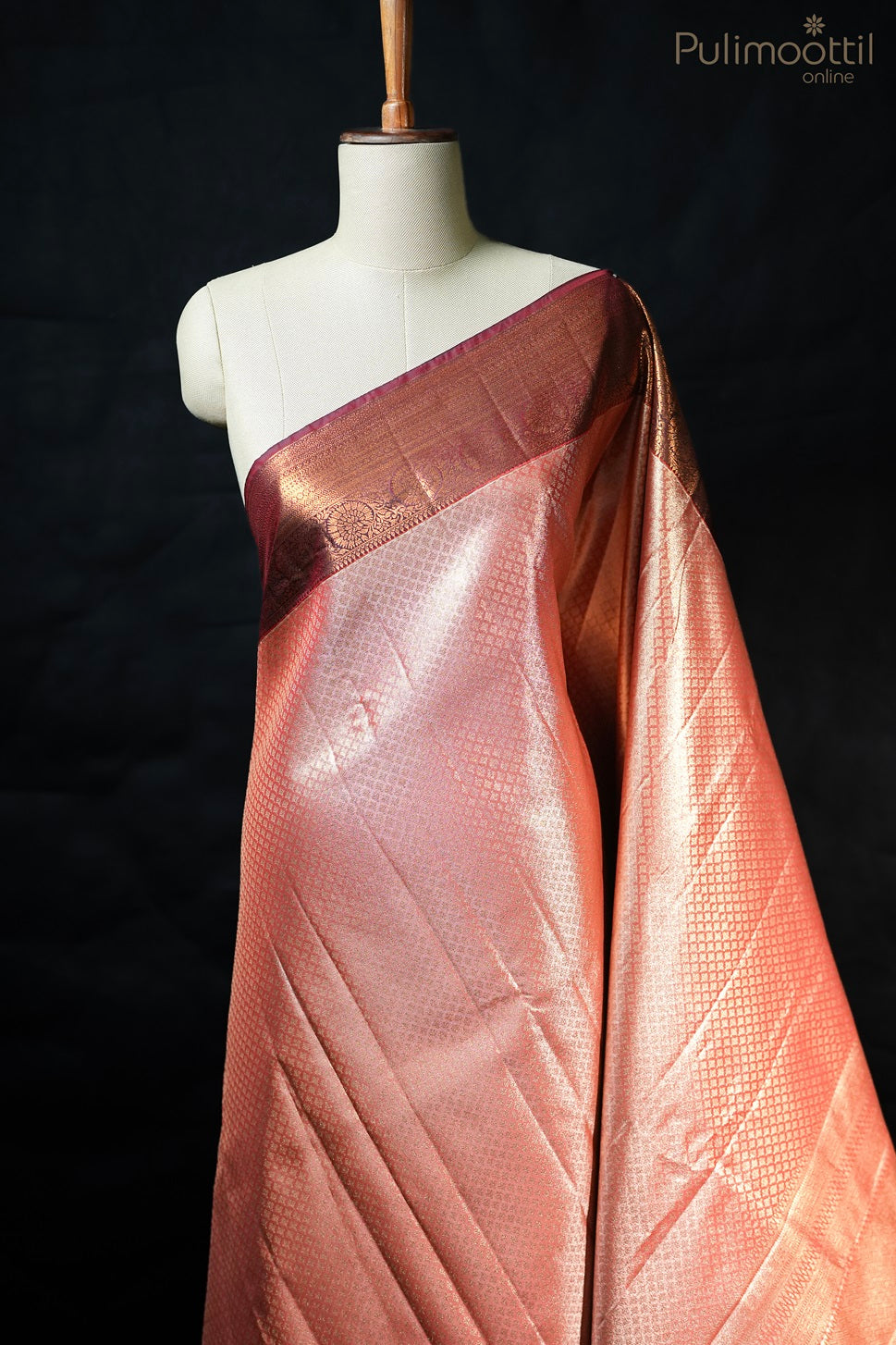 Vermilion Red Semi Silk Kanchipuram Saree