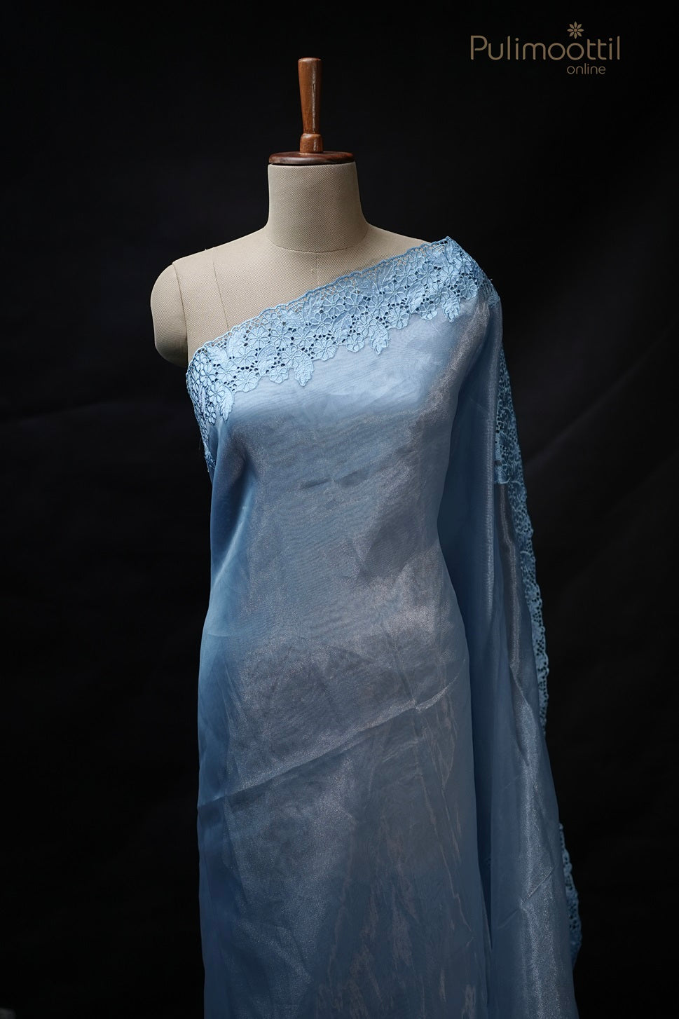 Pastel Blue Colour Cut Work Organza Fancy Saree