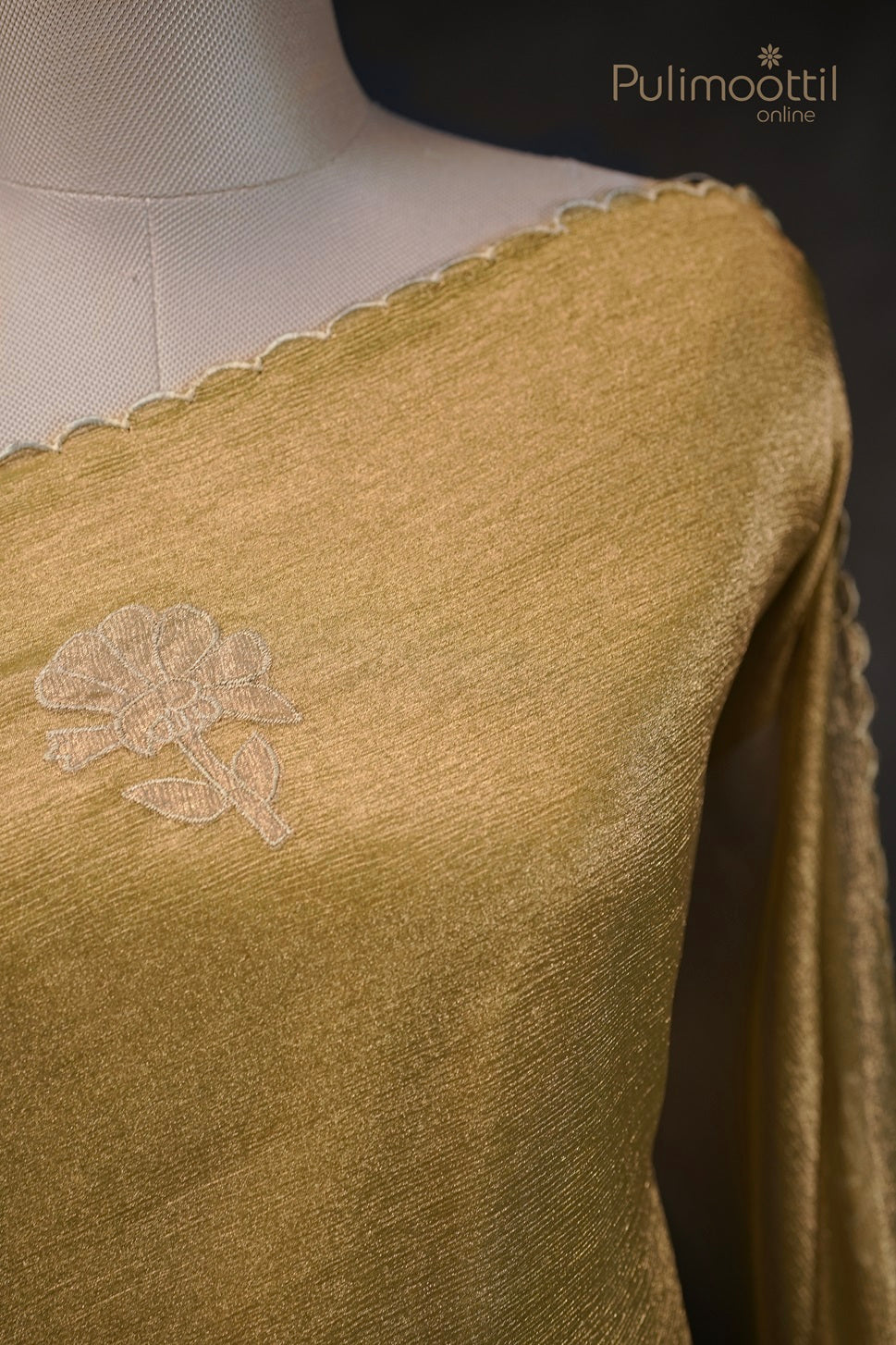 Pastel Olive Green Colour shimmer Organza Applique Work Fancy Saree